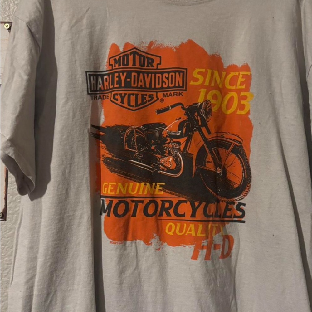 Harley-Davidson Gray Tee with Orange and Yellow Design